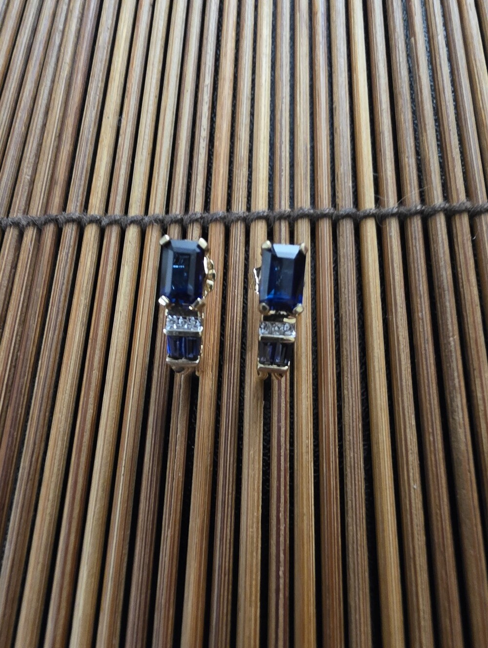 10k Sapphire, Diamond Yellow Gold Stud Earrings